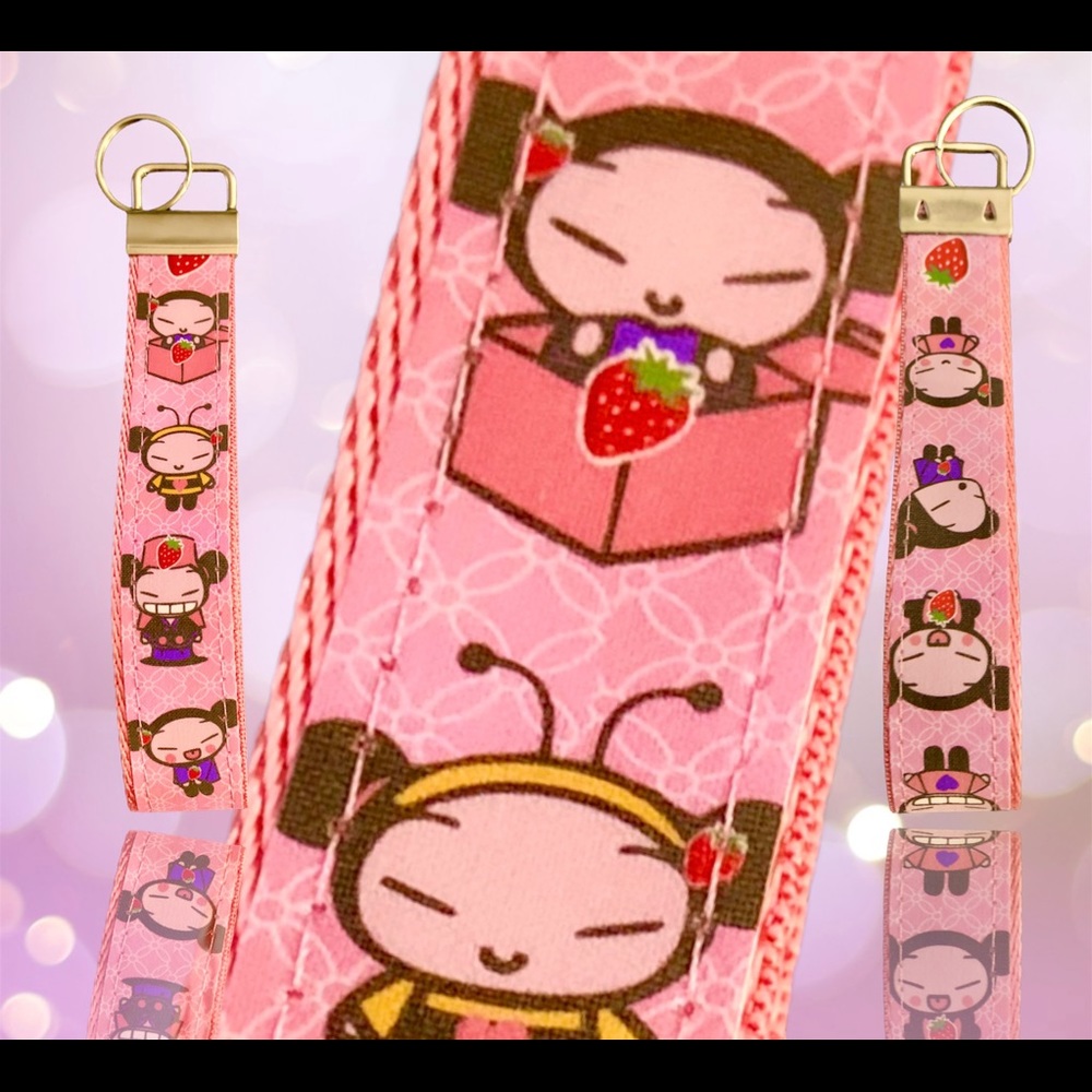 Cute strawberry theme Pucca wristlet, key fob